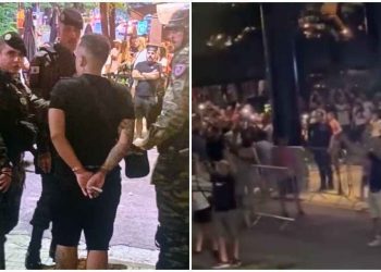 A Polícia Militar identificou e deteve o torcedor responsável por lançar uma garrafa contra o ônibus do Palmeiras.